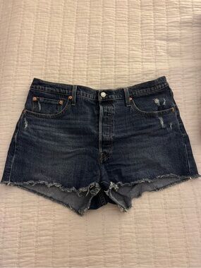Levi's 501 Dark Blue Distressed Denim Cutoff Shorts